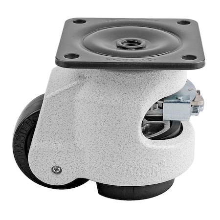 Foot Master Leveling Caster, Ratchet, 63 mm Nylon Wheel, 90x90 mm Plate, Swivel, 550 kg Cap, NBR Foot Pad, Ivory GDR-80-F-NYN